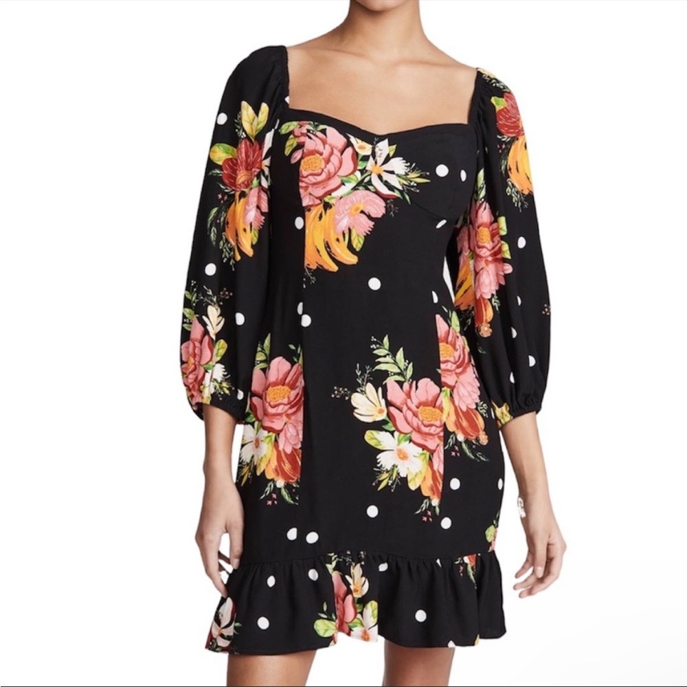 Farm Rio Black Nanaju Floral Mini Dress Size M